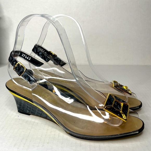 California Magdesians Clear Transparent Enamel Like Wedge Heel Sling Back Y2K - Picture 3 of 13
